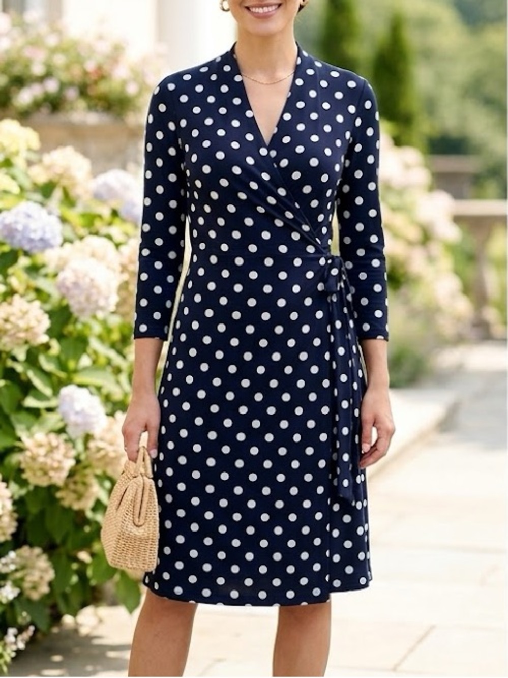 SADE New York Martey Knit Wrap Polka Dot Dress